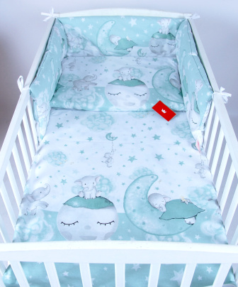 Súprava do postielky 135/100 cm 3 diely - Slon na Mesiaci/ šalvia