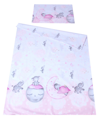 Obliečky do postieľky 135/100 cm - Slon na Mesiaci / ružová