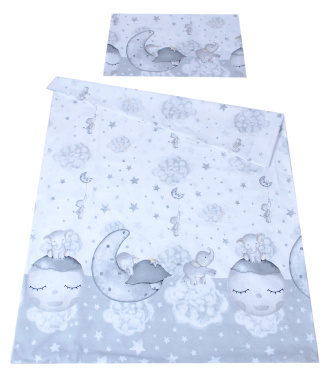 Detské obliečky do postieľky 100/135 cm - Slon na Mesiaci / sivá