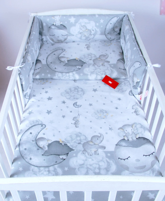 Súprava do postielky 135/100 cm 3 diely - Slon na Mesiaci / sivá