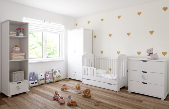 Postieľka 120/60 cm srdiečko so zásuvkou - biela - 2v1