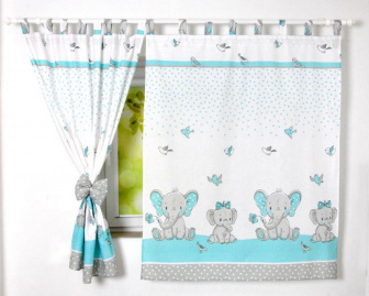 Detské závesy 120x160 cm - sloníci tyrkys