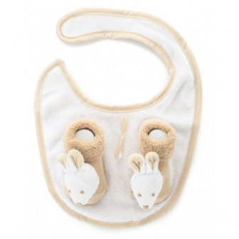 Dojčenský darčekový set podbradník + ponožky - hnědá