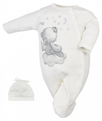 Dojčenský overal s čiapočkou ecru