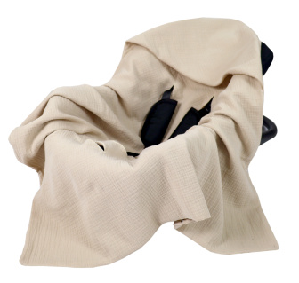 Mušelínová deka s kapucňou do autosedačky 90x90 cm - béžová