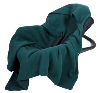 Mušelínová deka s kapucňou do autosedačky 90x90 cm - tmavo zelená