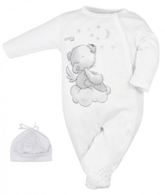 Dojčenský overal s čiapočkou biely