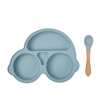 Silikónový tanier v tvare auta pre deti - svetlo modrý