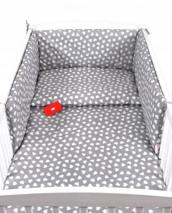 Súprava do postielky 3 diely - sivá/biele srdce
