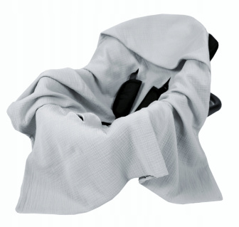 Mušelínová deka s kapucňou do autosedačky 90x90 cm - sivá