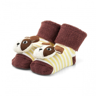 Dojčenské ponožky s hrkálkou 0-6 mesiacov pejsek hnedá