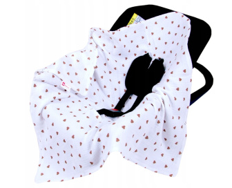 Mušelínová deka do autosedačky 80x80 cm - hnedé srdiečko