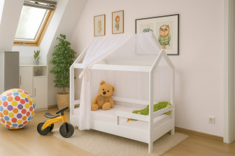 Detská postel domeček bílá 160x80 cm + rošt ZADARMO