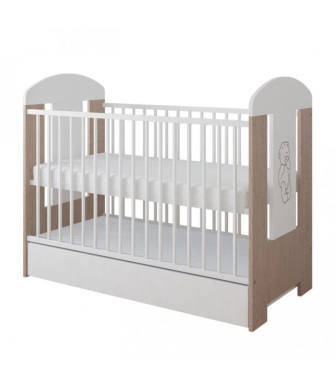 Postieľka 120/60 cm Gloria - biela/ dub  Medveď so šuplíkom