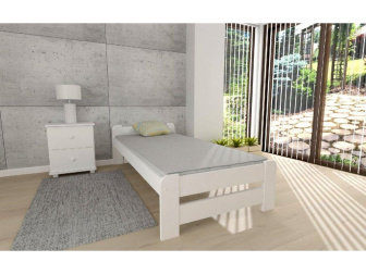 Posteľ z masívu borovice Európa 90x200 cm biela + rošt ZADARMO