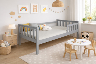 Posteľ FRED z masívu borovice 180x80 cm - SIVÁ+ rošt ZADARMO