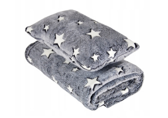Deka + vankúšik XL - sivá / hviezdy