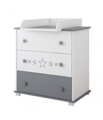 Prebaľovacia komoda Gloria - biela/ sivá Hviezdičky