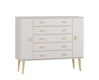 Komoda z masívu borovice Nord K3/5S 155/109/42 cm / biela