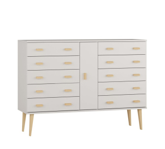 Komoda z masívu borovice Nord K4/5S 117/109/42 cm / biela