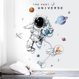 Samolepiaca dekorácia na stenu - Astronaut s Lajkou