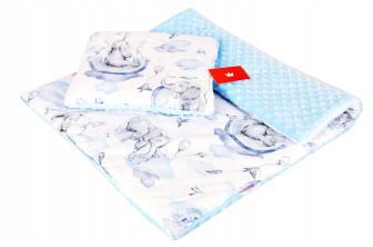 Vankúšik + deka do kočíka minky - sloník modrá