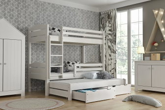 Poschodová posteľ Lukas BIS - BIELA ​​so zábranou + rošty ZADARMO