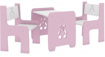 Stůl a dve židle macko ružový