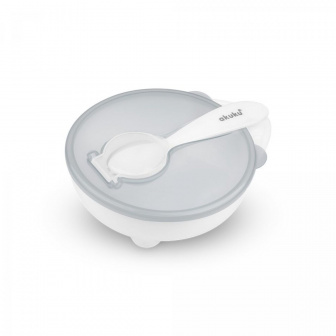 Miska a lžička bielo/šedá