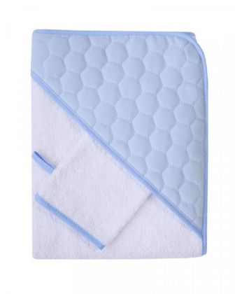 Dětská osuška s kapucí Velvet 100x100 cm + žínka bílo-modrá