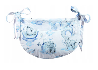 Závesný vreckár na postielku - sloníci / modrá