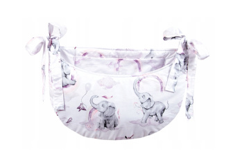 Závesný vreckár na postielku - sloníci / ružová