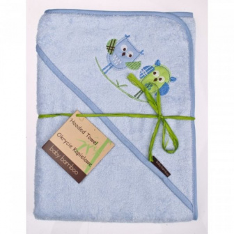 Bambusová osuška s kapucí 100x100 cm sovy modrá
