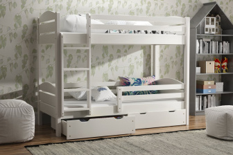 Patrová posteľ Petr BIS z masívu smrk 80x200 cm - BIELA + rošty a zásuvky ZADARMO