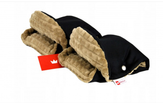 Rukavice na madlo kočíkov - minky černo - béžové