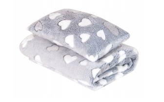 Deka + vankúšik M - sivá / srdce