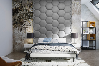 Čalúnený nástenný panel plot Hexagon 40 x 34,5 x 3 cm šedá