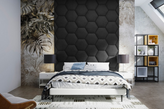 Čalúnený nástenný panel plot Hexagon 40 x 34,5 x 5 cm čierná