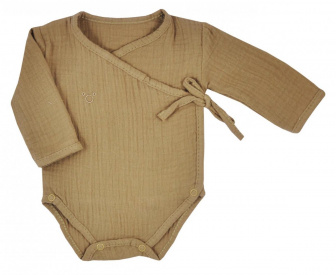 Dojčenské mušelínové bavlnené body - tmavo béžové