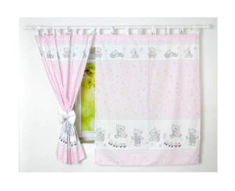 Detské závesy - 120x160 cm medvedík s vláčikom - ružová