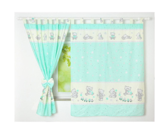 Detské závesy - 120x160 cm medvedík s vláčikom - zelená