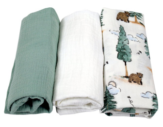 Mušelínové prestieradlo do kočíka / súprava 3 ks - les